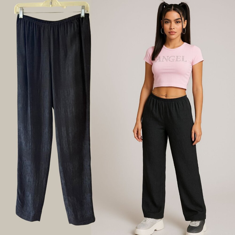 Y2K Womens Black Textured Straight Leg Pants Size 2 MAG Porcupine NWT Vintage